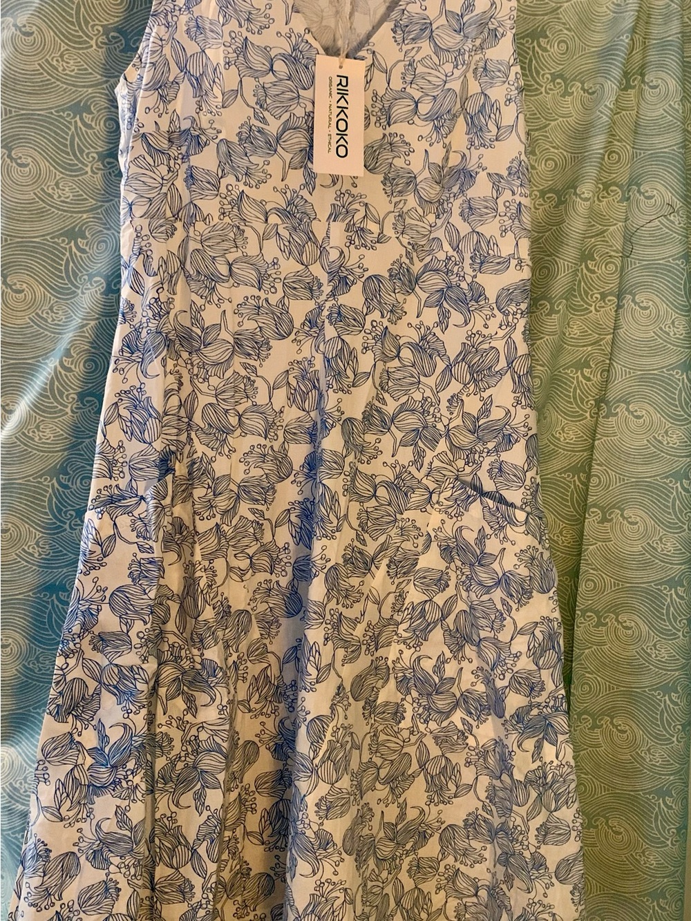 100% Cotton Blue Floral V-Neck Women’s Dress
